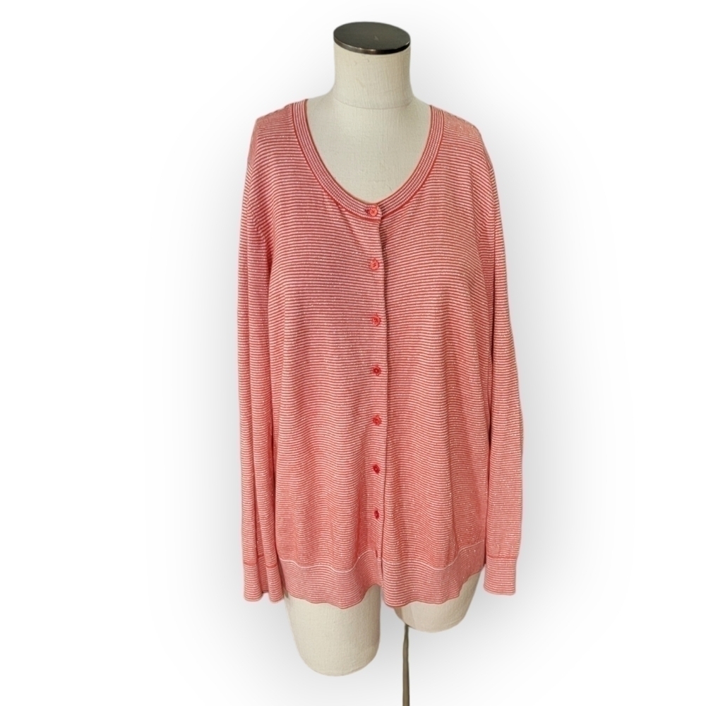 Talbots Orange Red Sparkly Stripes Button Front C… - image 2